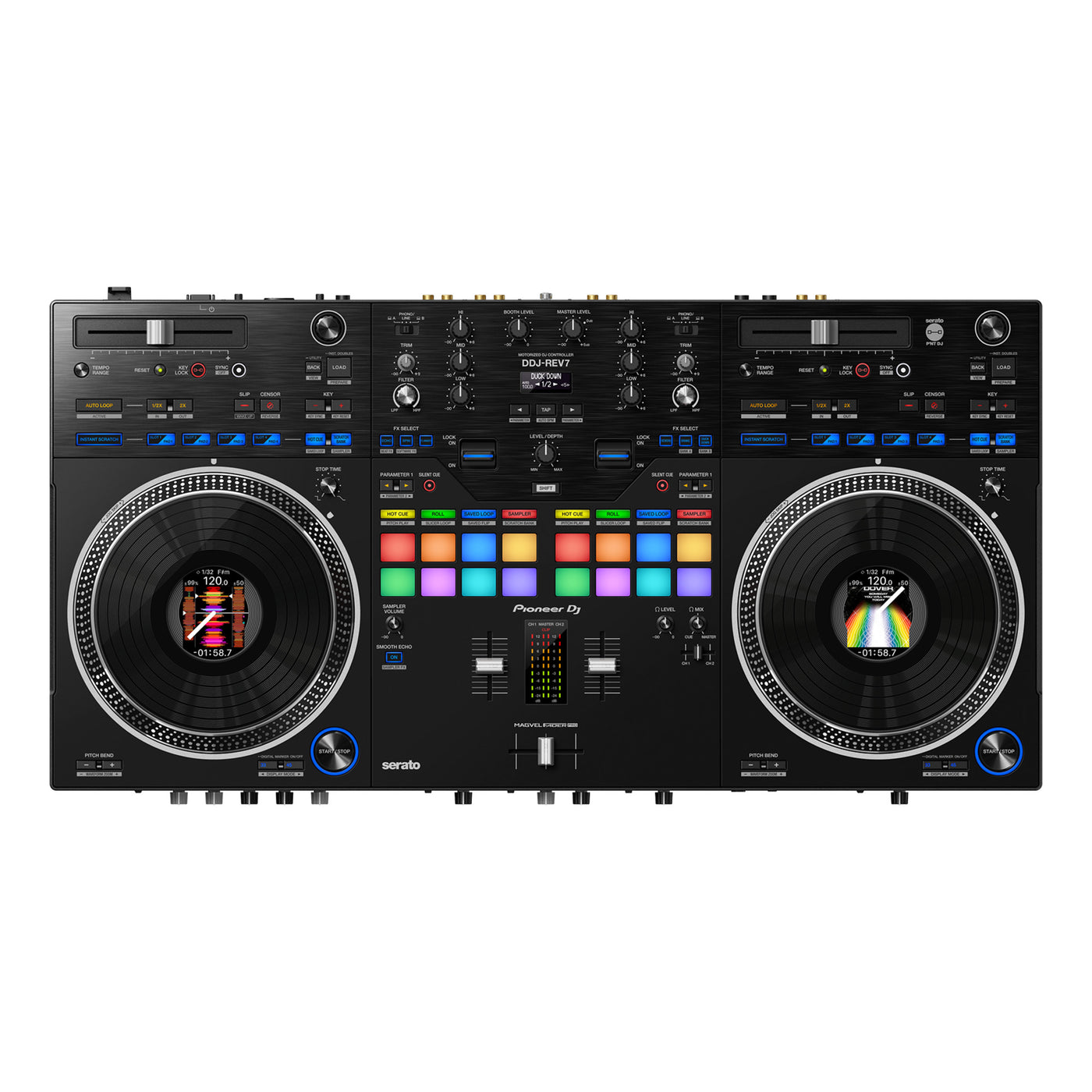 Pioneer DJ Scratch-Style 2-Channel Professional DJ Controller for Serato DJ Pro, Professional DJ Equipment Mixer Audio Interface - Black (DDJ-REV7)