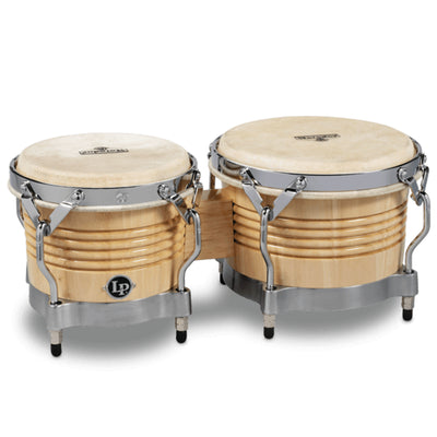 Latin Percussion M201-AWC Matador Series Wood Bongos, Natural/Chrome Bongo Drums