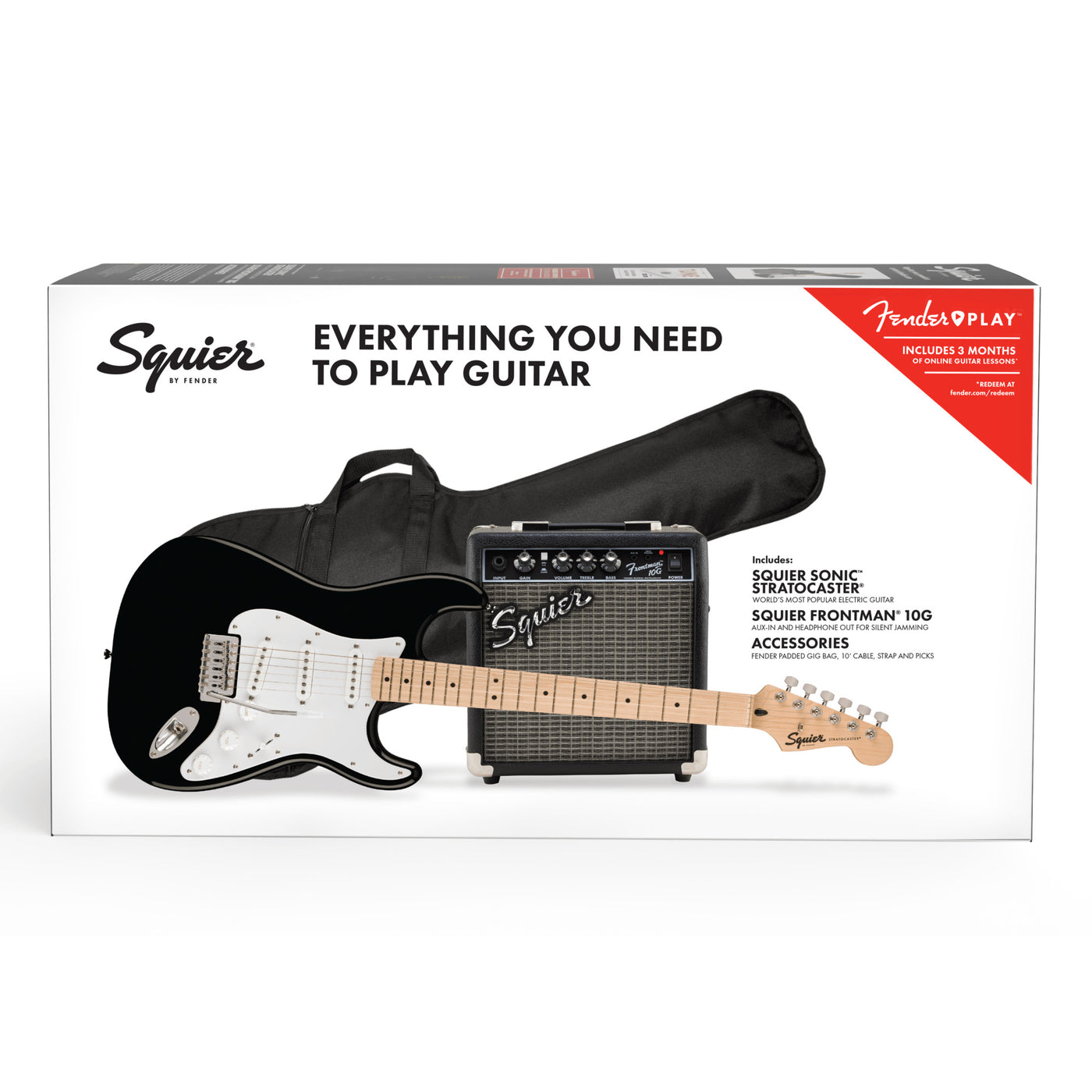 Squier Sonic Stratocaster Electric Guitar Essentials Pack, Black (0371720006)
