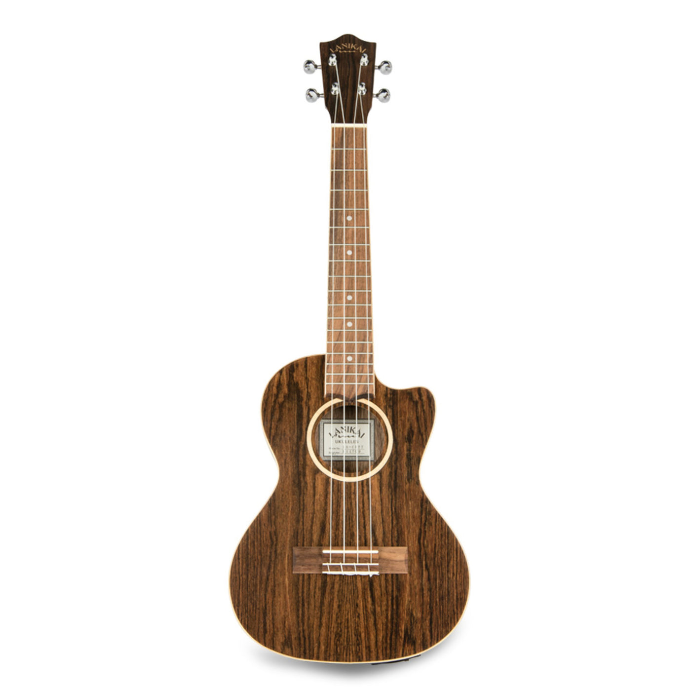 Lanikai 4 String Ukulele, Tenor Thin Line Cutaway Acoustic Electric Ukulele with Bocote Body (FB-CETT)