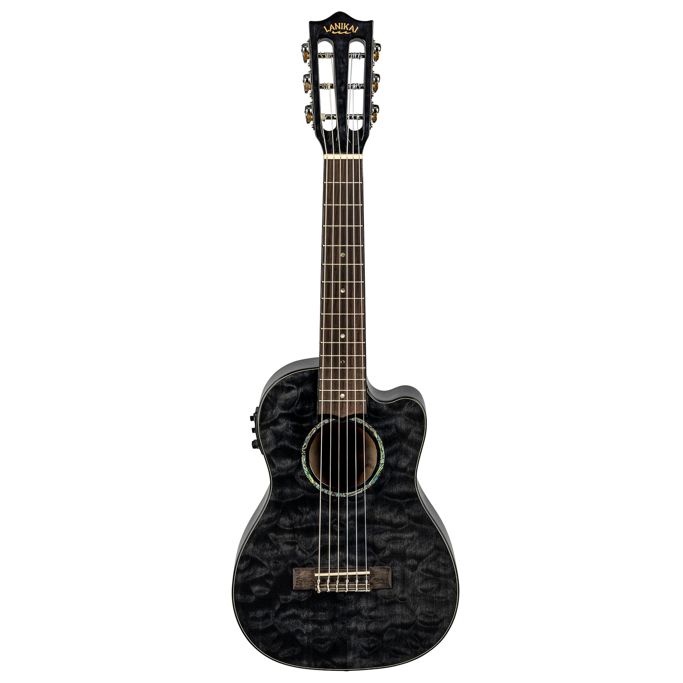 Lanikai Quilted Maple Black Stain Guitelele A/E Ukulele with Foam Case