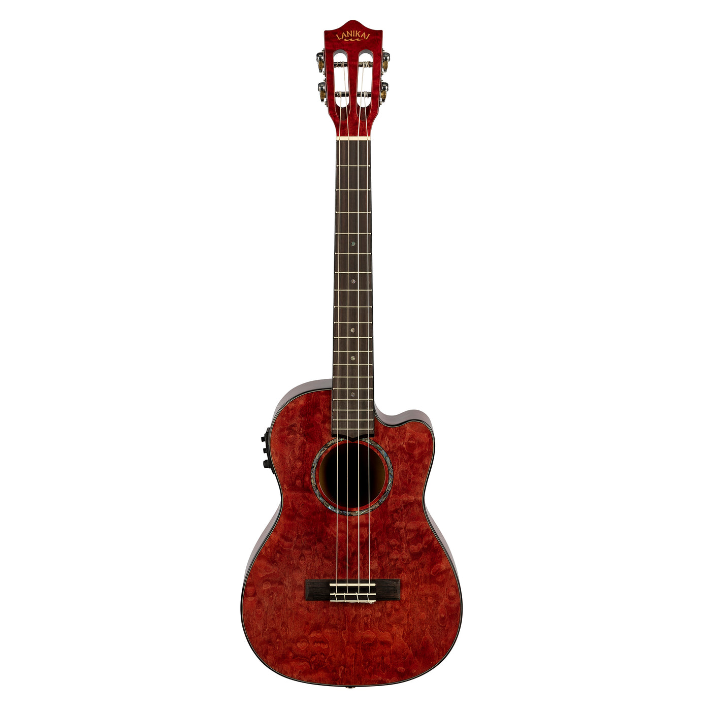 Lanikai Quilted Maple Red Stain Baritone A/E Ukulele with Foam Case