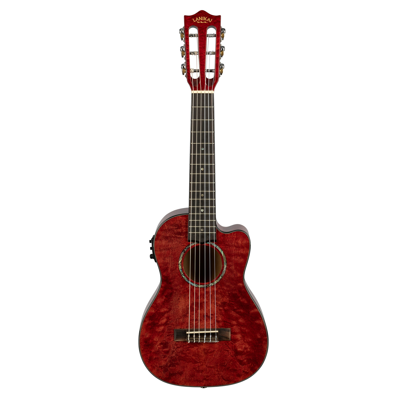 Lanikai Quilted Maple Red Stain Guitelele A/E Ukulele with Foam Case