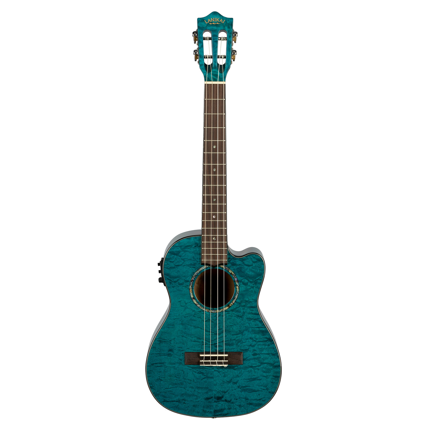 Lanikai Quilted Maple Blue Stain Baritone A/E Ukulele with Foam Case