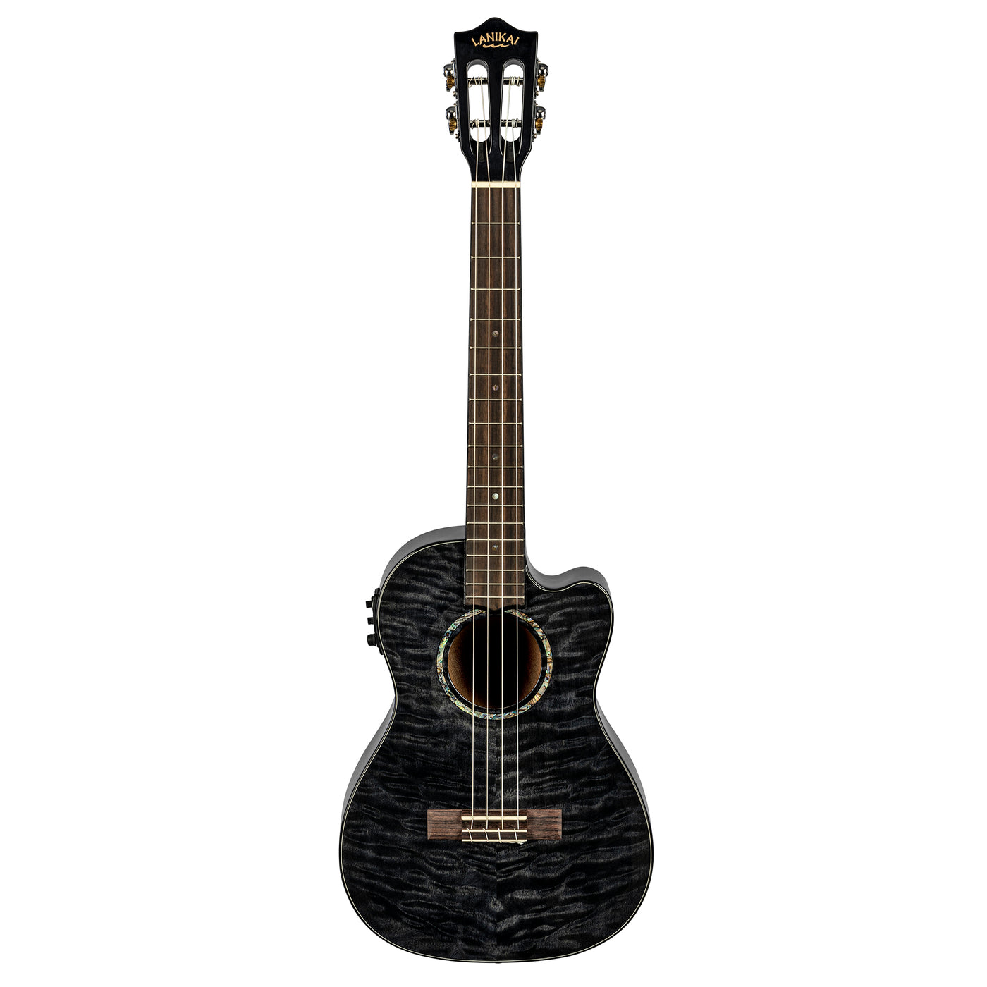 Lanikai Quilted Maple Black Stain Baritone A/E Ukulele with Foam Case