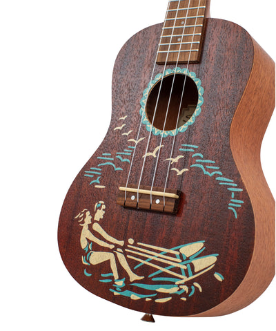 Silvertone Concert Ukulele with 1940s Style Hawaiian-Scene Water-Skier Graphic