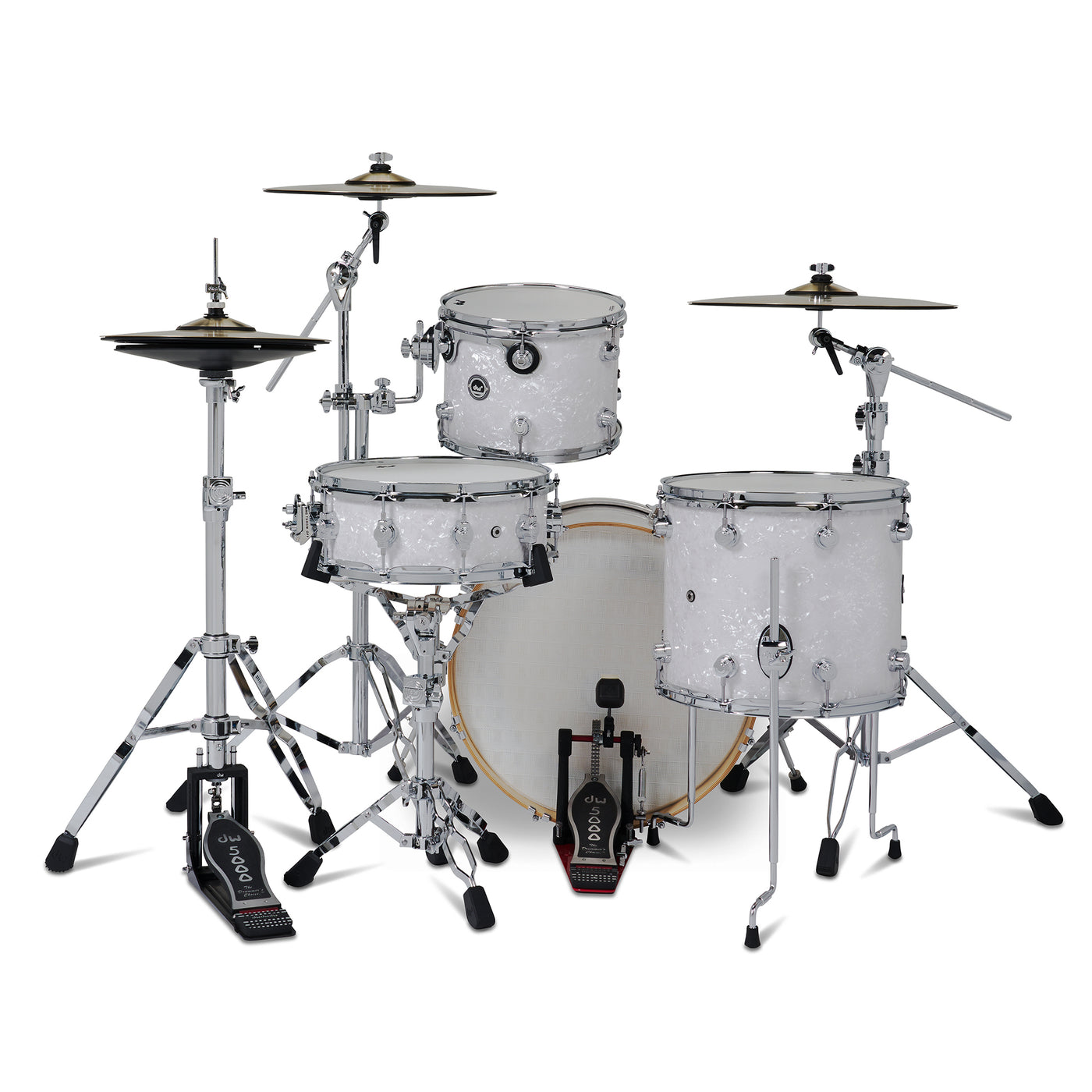 DW Electric Drum Kit Bundle, White Marine Pearl, 4-Piece Drum Set with Cymbals and Hardware - DEMO DISCOUNT