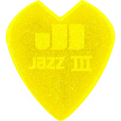 Dunlop Kirk Hammett Jazz III Signature Picks, 1.38mm Gauge, Yellow Glitter (6-pack)