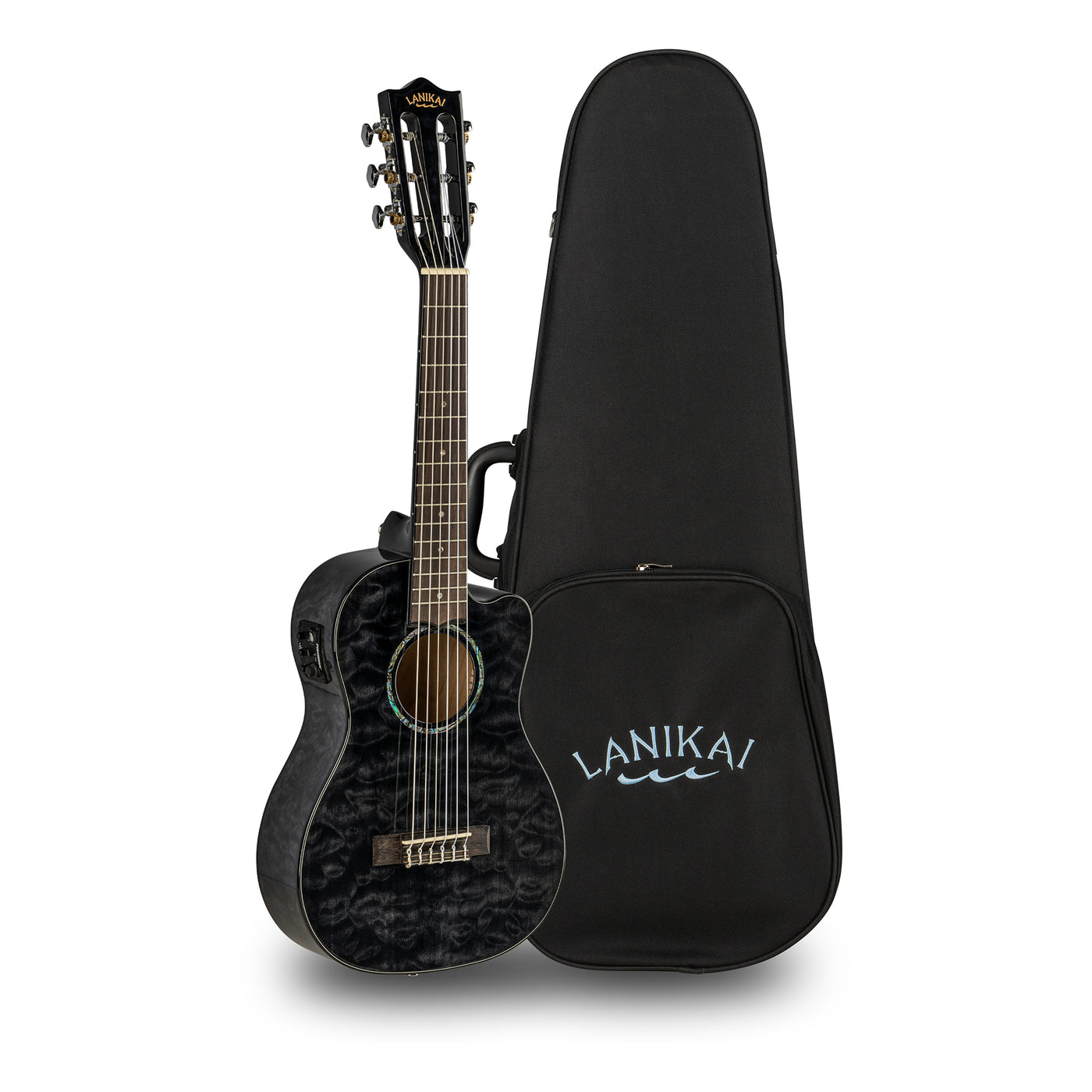 Lanikai Quilted Maple Black Stain Guitelele A/E Ukulele with Foam Case