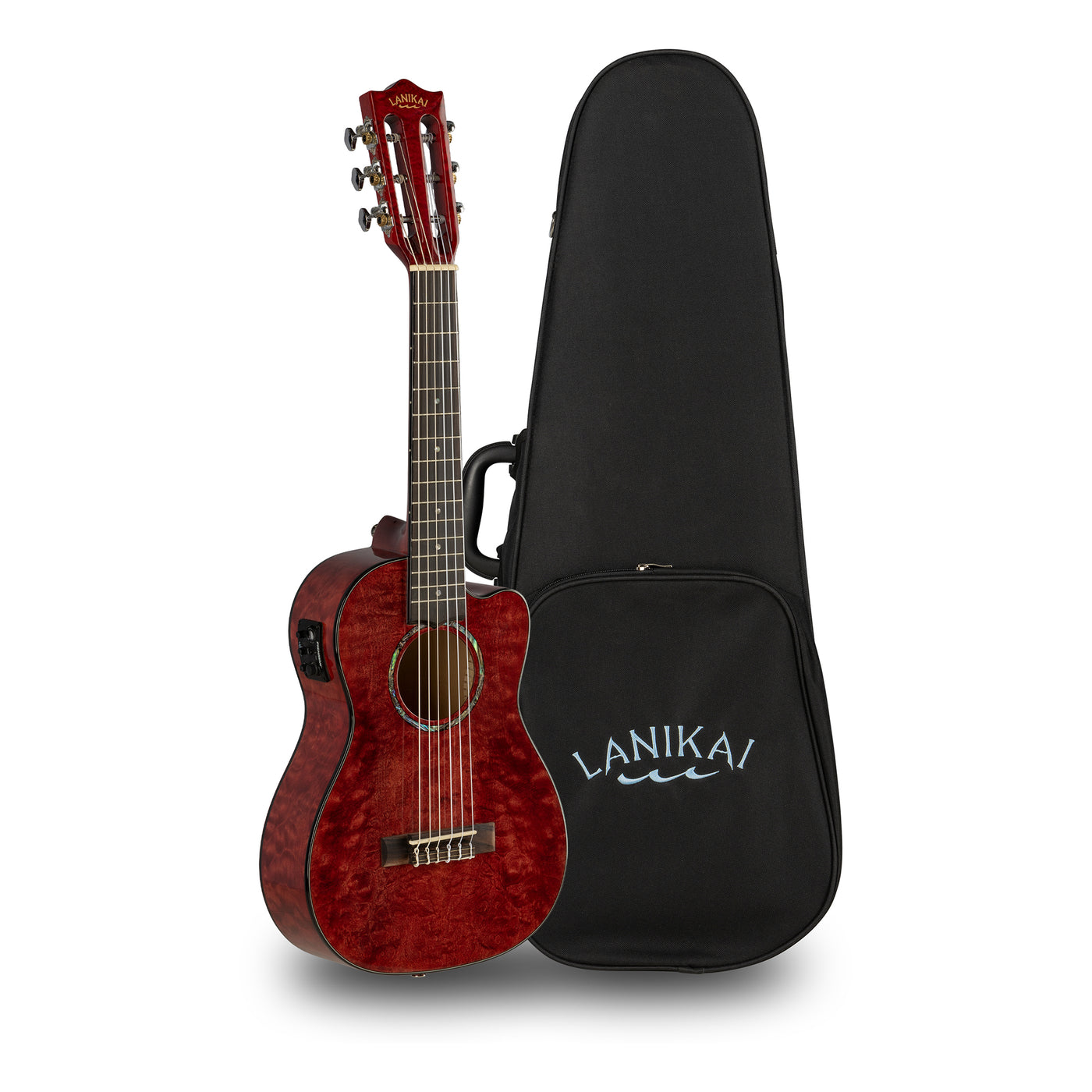 Lanikai Quilted Maple Red Stain Guitelele A/E Ukulele with Foam Case