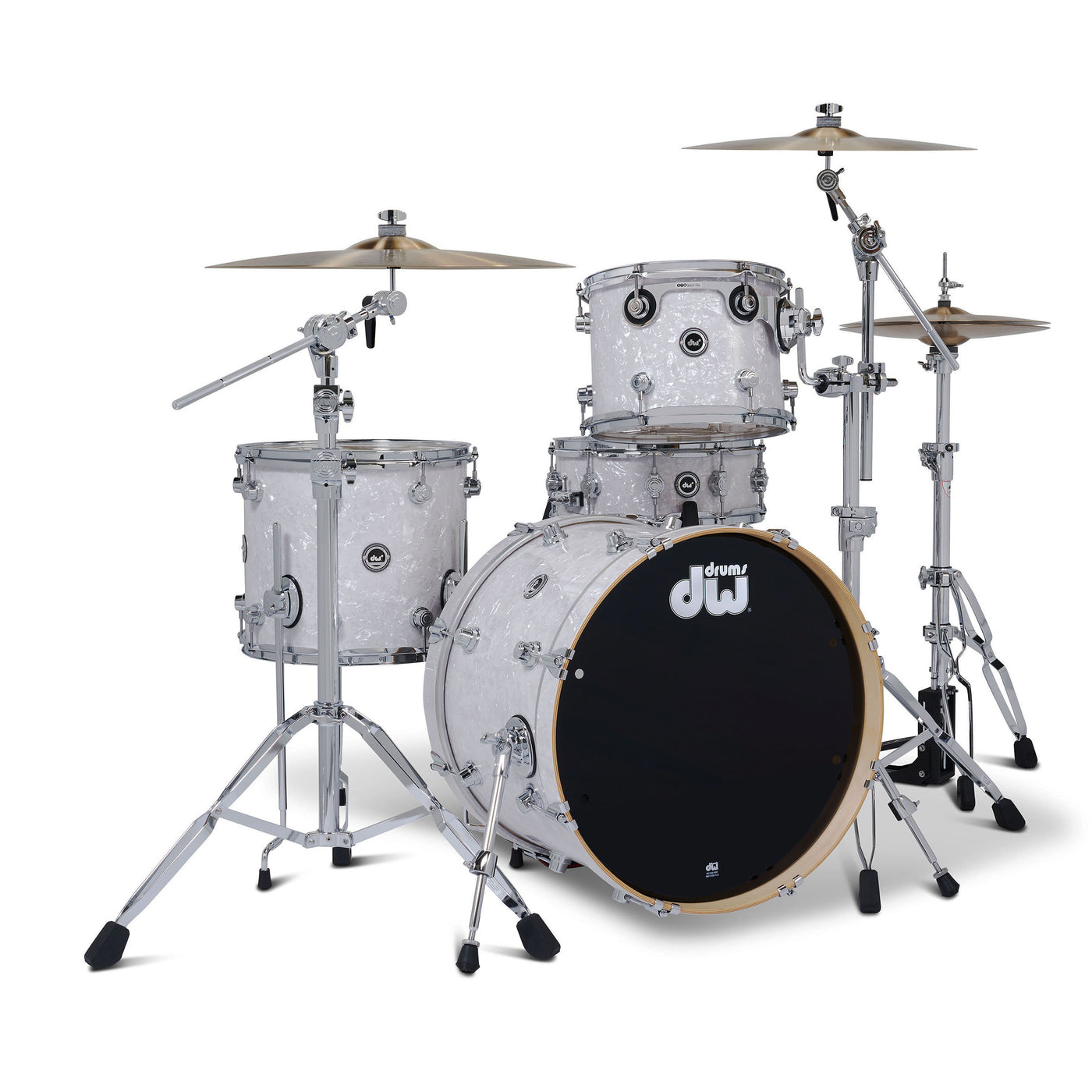 DW Electric Drum Kit Bundle, White Marine Pearl, 4-Piece Drum Set with Cymbals and Hardware - DEMO DISCOUNT