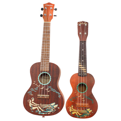 Silvertone Concert Ukulele with 1940s Style Hawaiian-Scene Water-Skier Graphic