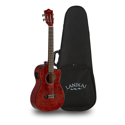 Lanikai Quilted Maple Red Stain Baritone A/E Ukulele with Foam Case