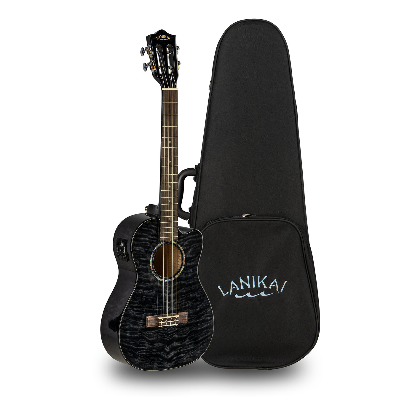 Lanikai Quilted Maple Black Stain Baritone A/E Ukulele with Foam Case