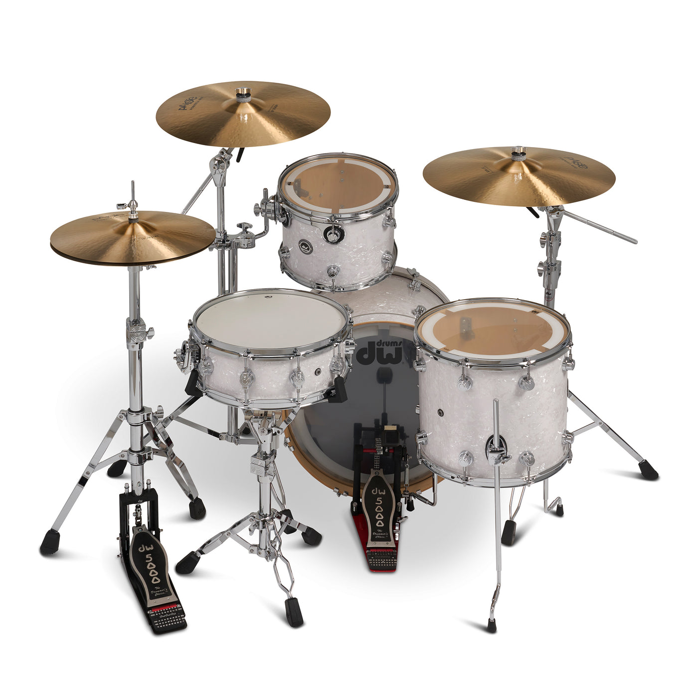 DWe Complete Kit Bundle, White Marine Pearl, 4-Piece Drum Set with Cymbals and Hardware