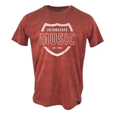 Interstate Music - White Badge Logo Shirt - Vintage Crimson