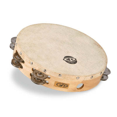 Latin Percussion CP380 Wood Tambourine Percussion Instrument, Headed, Double Row, 10"
