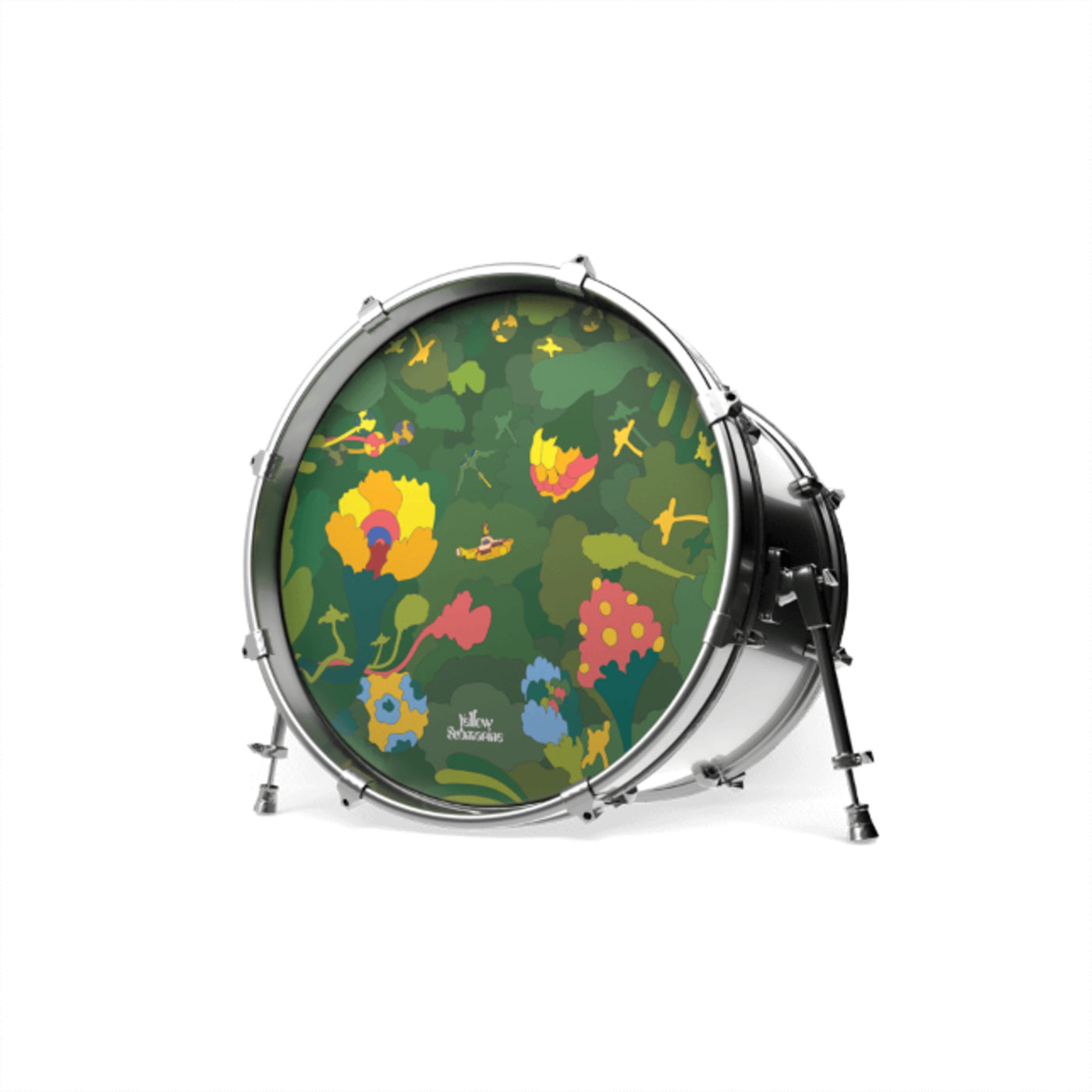 Evans INK20YELSUB-2 The Beatles Yellow Submarine Resonate Bass Drumhead for Drum Set, Pepperland Woods, 20 Inch