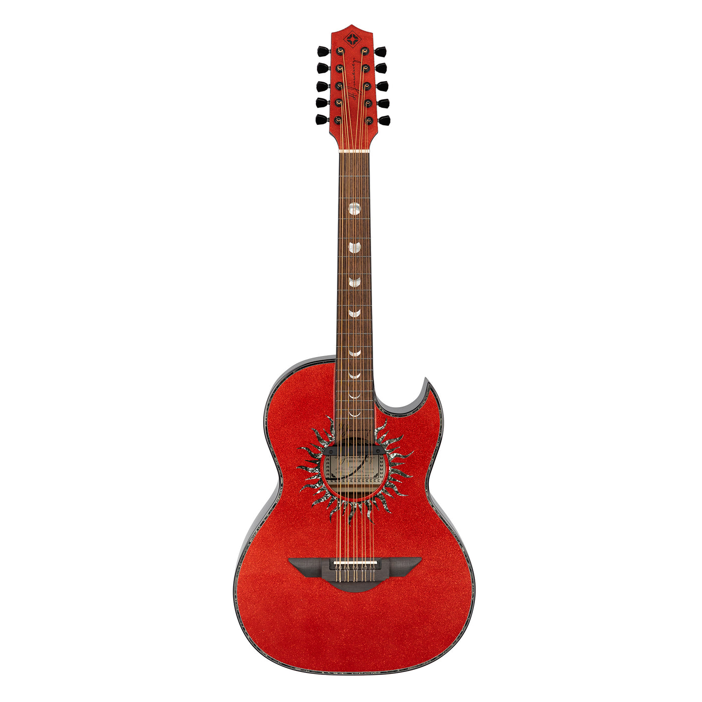 H. Jimenez Glossy Red Sparkle Painted Top Bajo Quinto Cutaway Electric With Hard Wood Case (LBQ1GXE-AN)