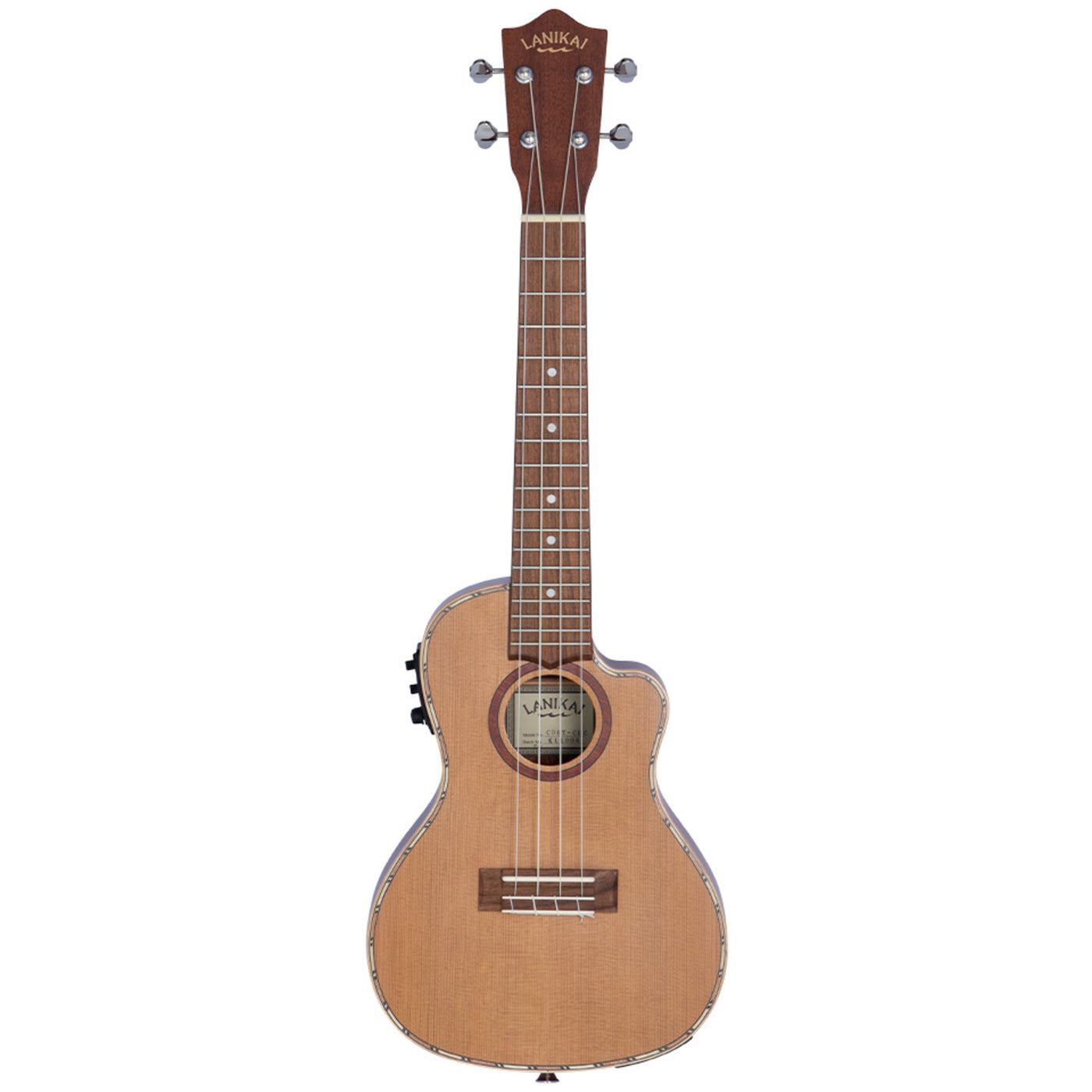 Lanikai CDST-CEC 4 String Ukulele, Cedar Solid Top Concert Ukulele, with Cutaway Acoustic-Electric Ukulele - Natural