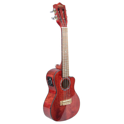 Lanikai QM-RDCEC 4 String Ukulele, Concert Quilted Maple Ukulele with Cutaway & Electronics, Red Stain