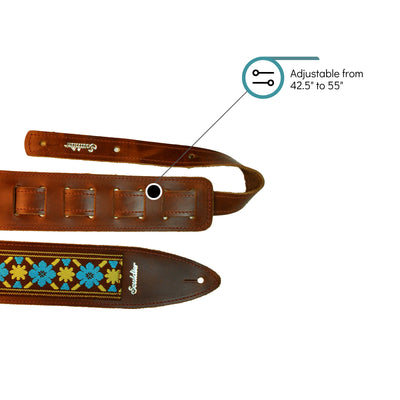 Souldier TGS1072CB02CB - Handmade Souldier Fabric Torpedo Strap for Bass, Electric, or Acoustic Guitar, Adjustable Length from 42.5" to 55" Made in the USA, Brown