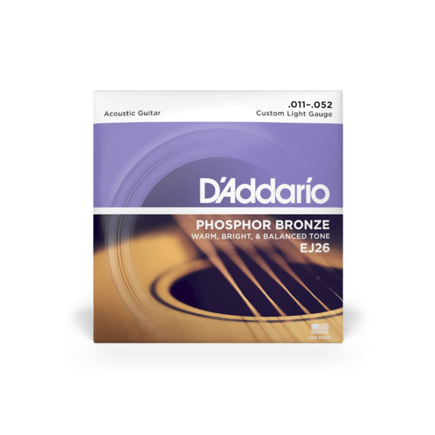 D'Addario Phosphor Bronze Acoustic Guitar Strings, Custom Light, 11-52 (EJ26)