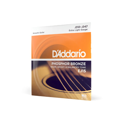 D'Addario Phosphor Bronze Acoustic Guitar Strings, Extra Light, 10-47 (EJ15)
