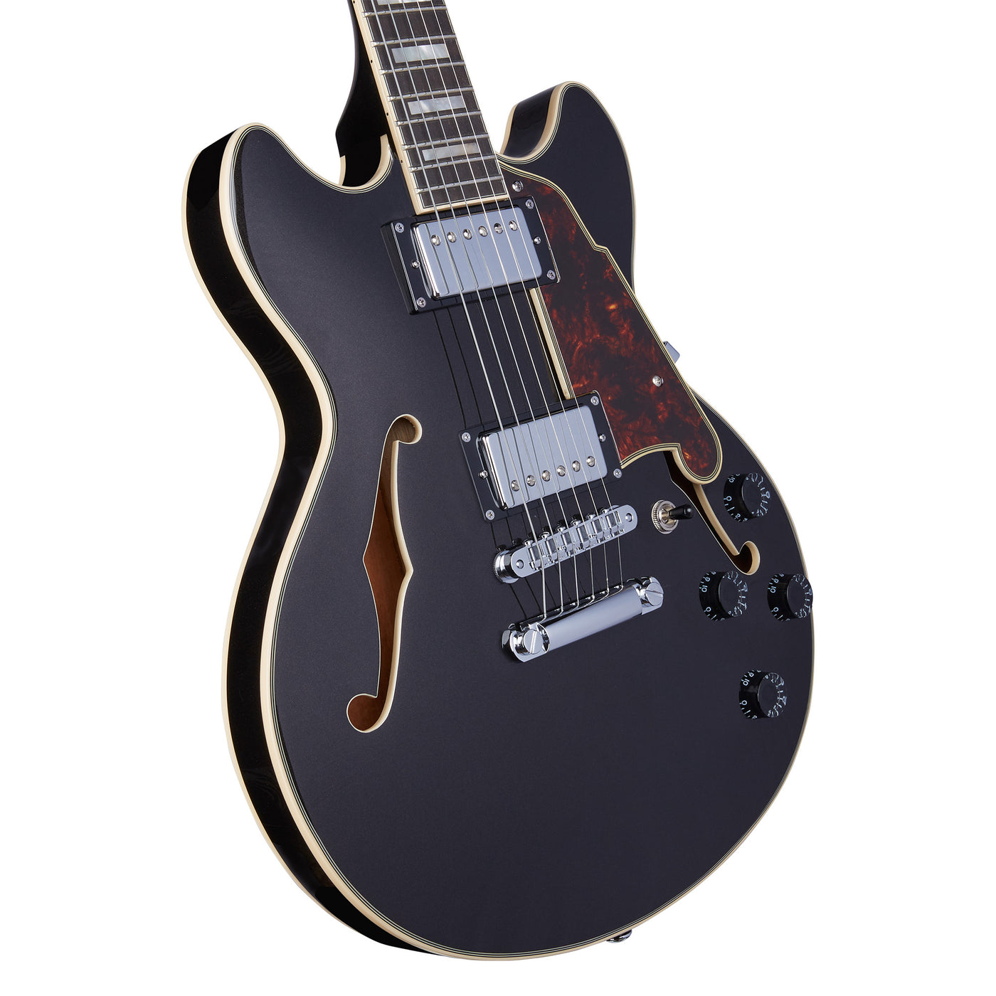 D’Angelico Premier Mini DC Electric Guitar, Black Flake (DAPMINIDCBLFCS)