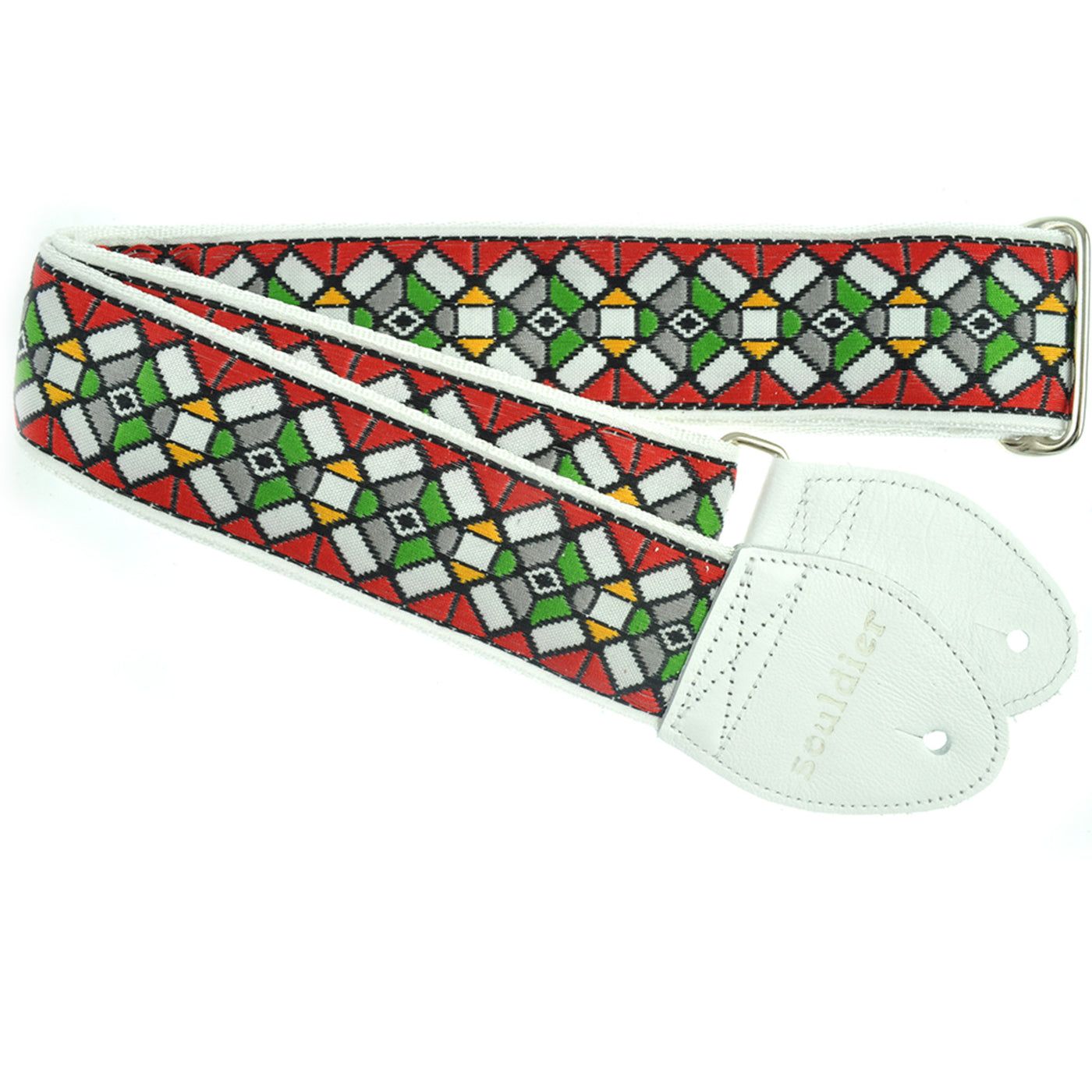 Souldier GS0178WH02WH - Handmade Seatbelt Guitar Strap for Bass, Electric or Acoustic Guitar, 2 Inches Wide and Adjustable Length from 30" to 63"  Made in the USA, Stained Glass, Red