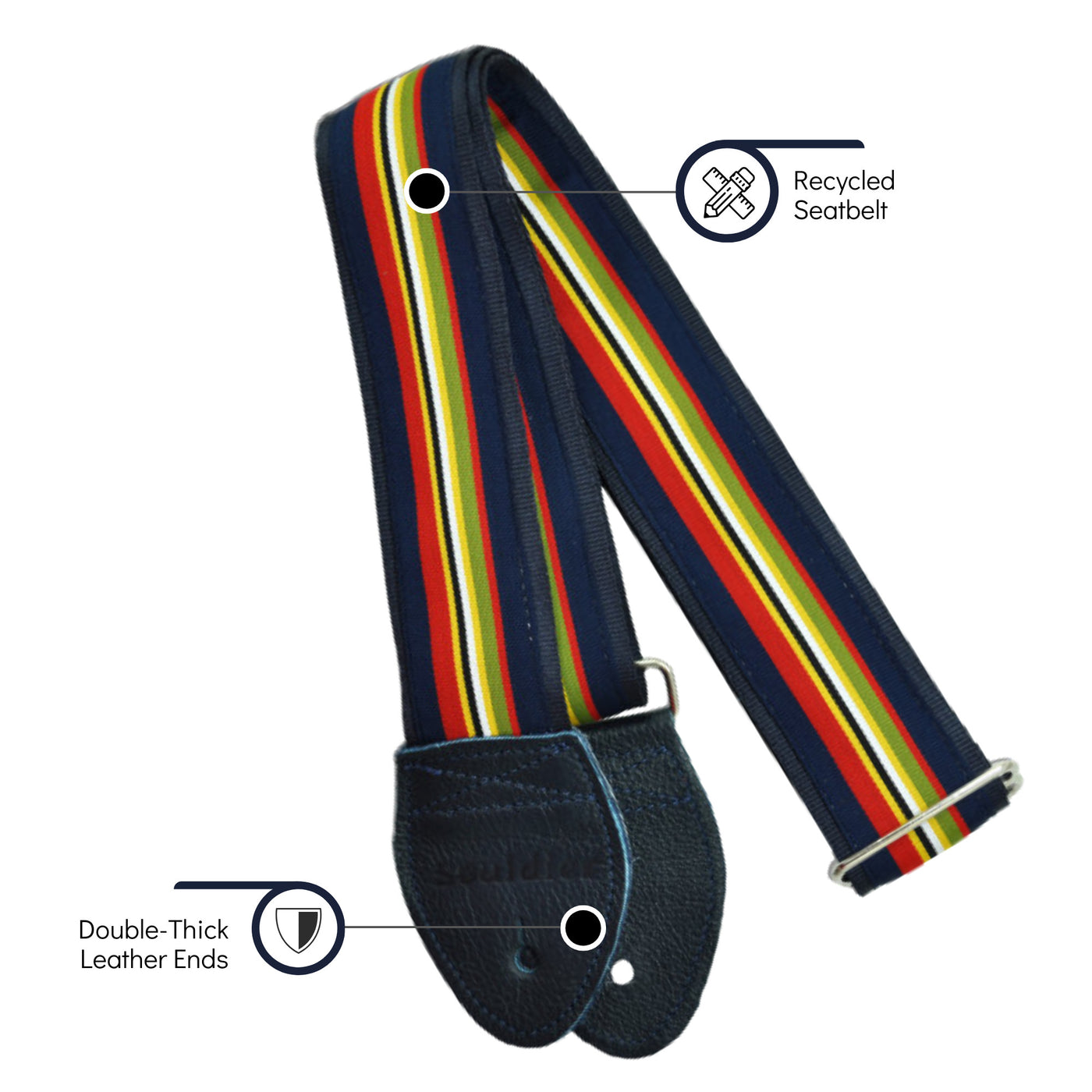 Souldier GS0761NV04NV - Handmade Seatbelt Guitar Strap for Bass, Electric or Acoustic Guitar, 2 Inches Wide and Adjustable Length from 30" to 63"  Made in the USA, Providence, Navy