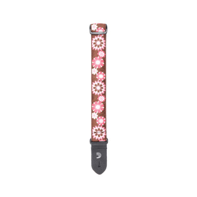 D'Addario Woven Nylon Ukulele Strap, Brown and Pink Flowers (15UKE02)