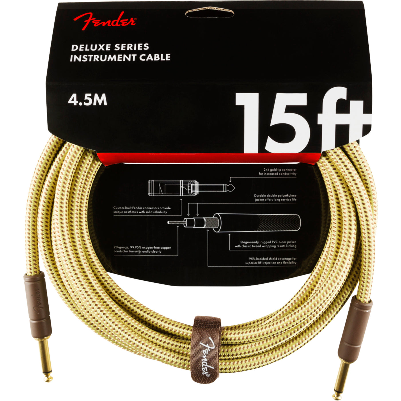 Fender Deluxe Series 15-Foot Straight to Straight Instrument Cable, Tweed (0990820084)