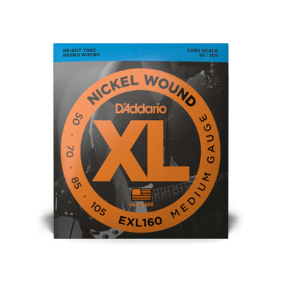 D'Addario Nickel Wound Bass Guitar Strings, Medium, 50-105, Long Scale (EXL160)