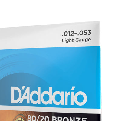 D'Addario 80/20 Bronze Acoustic Guitar Strings, Light, 12-53, 3 Sets (EJ11-3D)