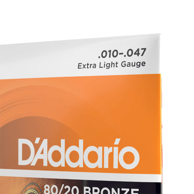 D'Addario Bronze Acoustic Guitar Strings, Extra Light, 10-47, 3 Sets (EJ10-3D)