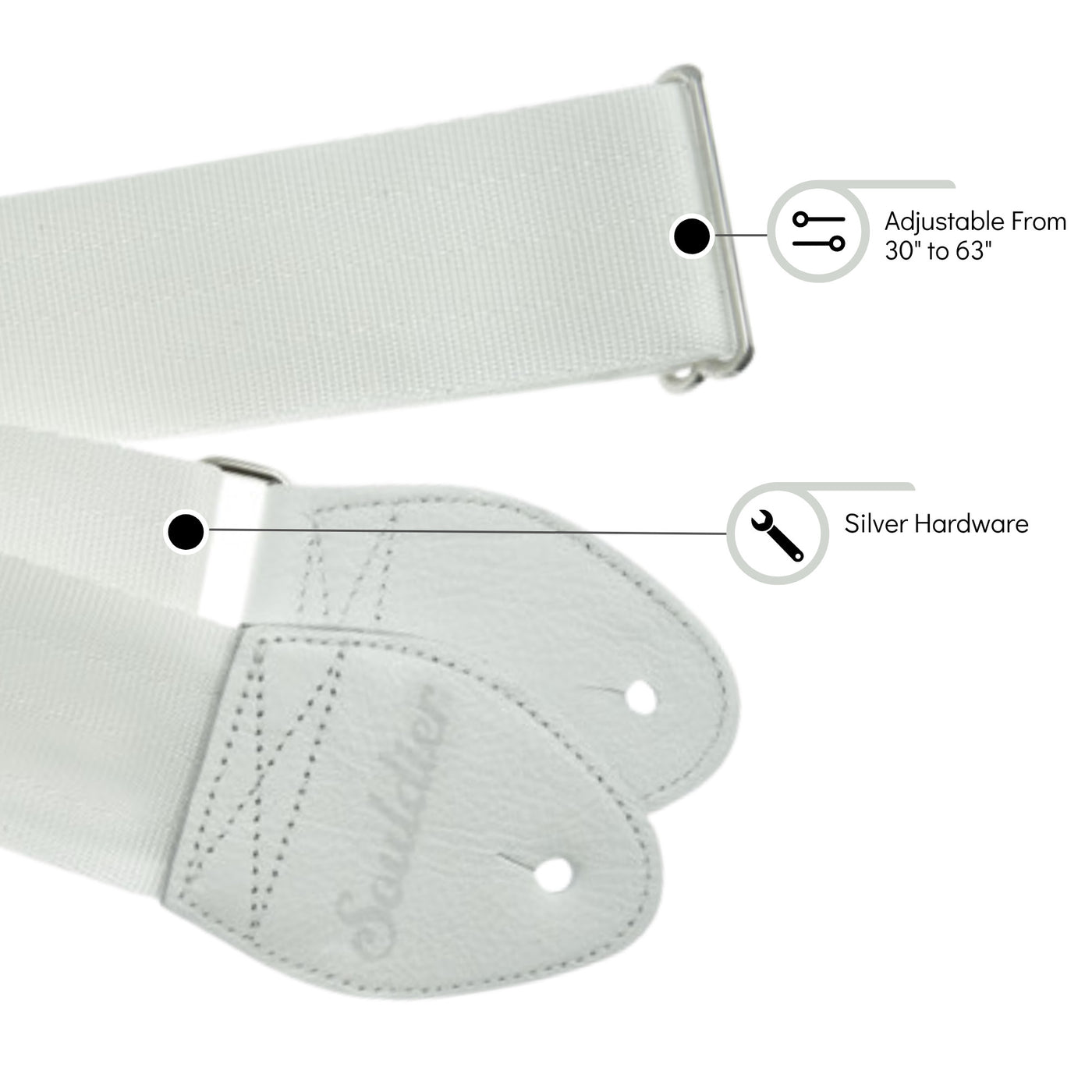 Souldier GS0000WH04WH - Handmade Seatbelt Guitar Strap for Bass, Electric or Acoustic Guitar, 2 Inches Wide and Adjustable Length from 30" to 63"  Made in the USA, White
