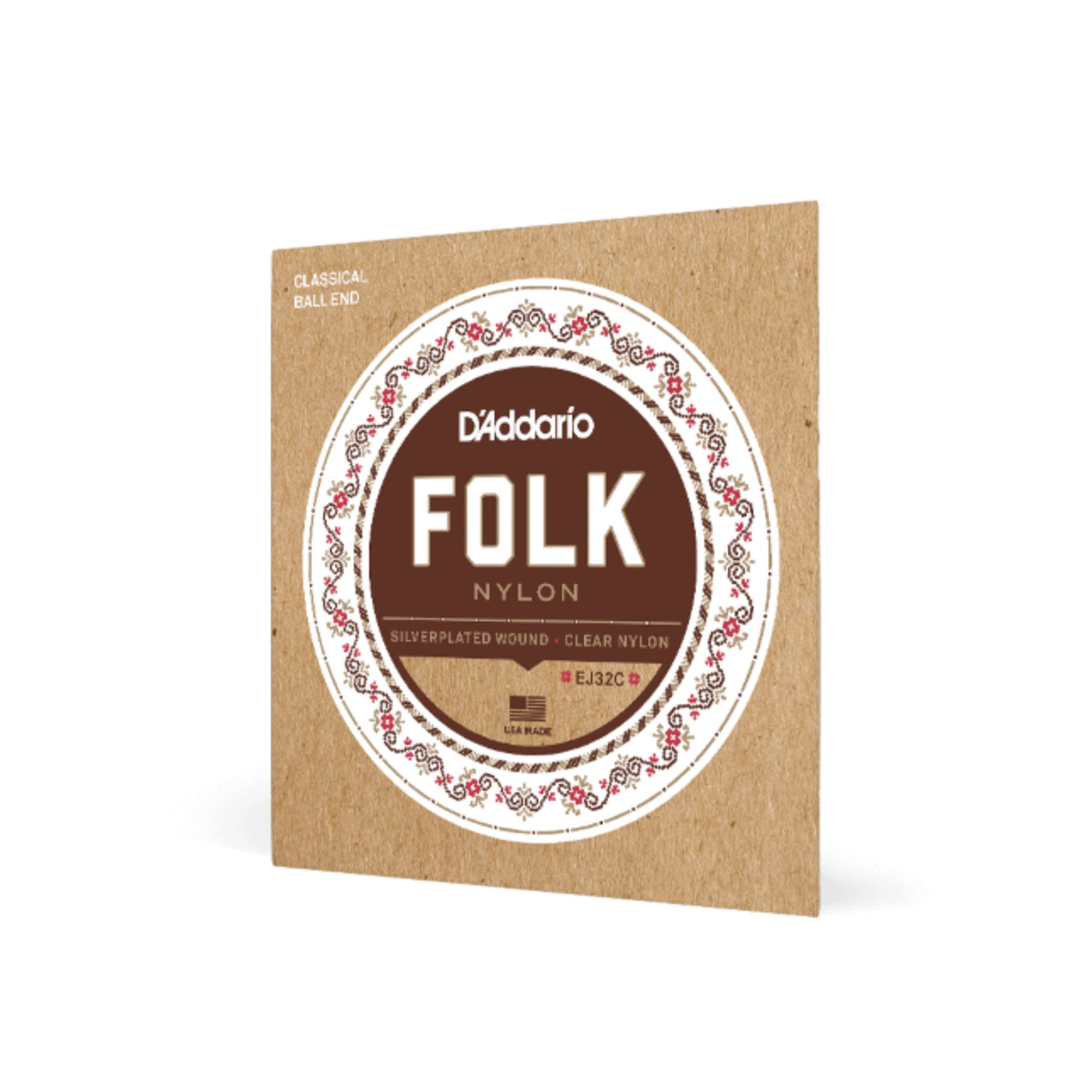 D'Addario Folk Nylon Guitar Strings, Ball End, Silver Wound/Clear Nylo – Interst
