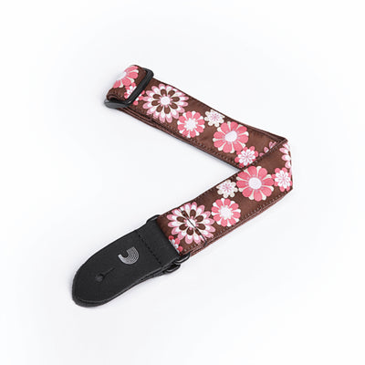 D'Addario Woven Nylon Ukulele Strap, Brown and Pink Flowers (15UKE02)