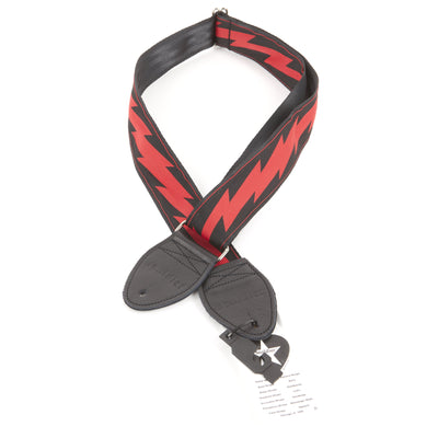 Souldier GS0858BK04BK - Handmade Seatbelt Guitar Strap for Bass, Electric or Acoustic Guitar, 2 Inches Wide and Adjustable Length from 30" to 63"  Made in the USA, Lightning Bolt, Red on Black