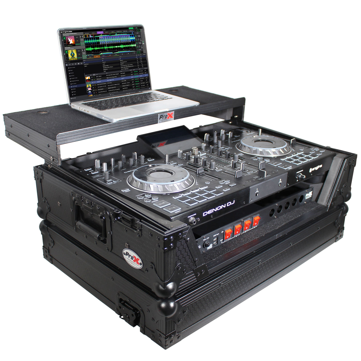 ProX XS-PRIME2LTBL ATA-300 Style Flight Case, For Denon PRIME 2 DJ Controller, With Laptop Shelf 1U Rack Space, Pro Audio Equipment Storage, Black
