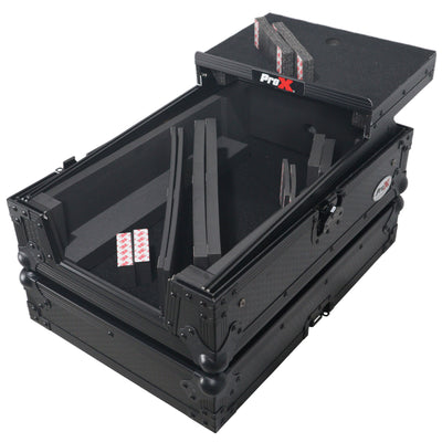 ProX XS-M11LTBL ATA-300 Style Flight Road Case, Fits Pioneer DJM S11 / Rane 70 / 72 MK2, With Laptop Shelf, Pro Audio Equipment Storage, Black on Black