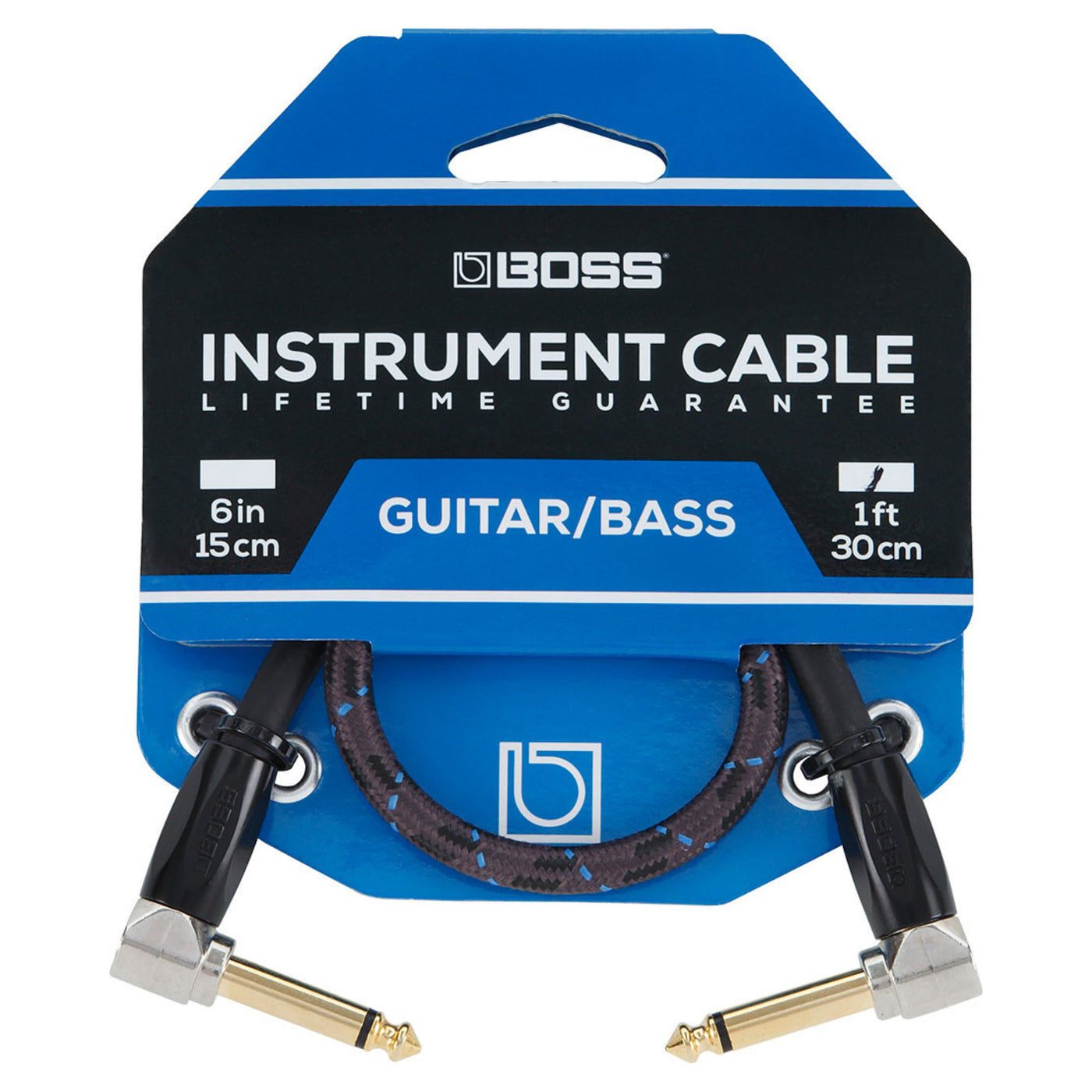 Boss BIC-1AA 1' Instrument Cable, Angled/Angled 1/4" Jack