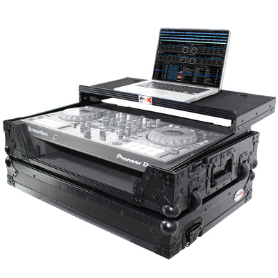 ProX XS-DDJ800WLTBL Flight Case, For Pioneer DDJ-800 Digital Controller, With 1U Rackspace, Sliding Laptop Shelf and Wheels, Pro Audio Equipment Storage, Black on Black