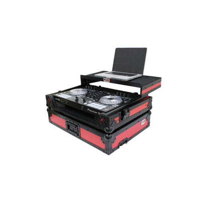 ProX XS-DDJSR2LTRBLED ATA Flight Case, Pioneer DDJ-SR2 DJ Controller, With Laptop Shelf and LED, Pro Audio Equipment Storage, Black Red