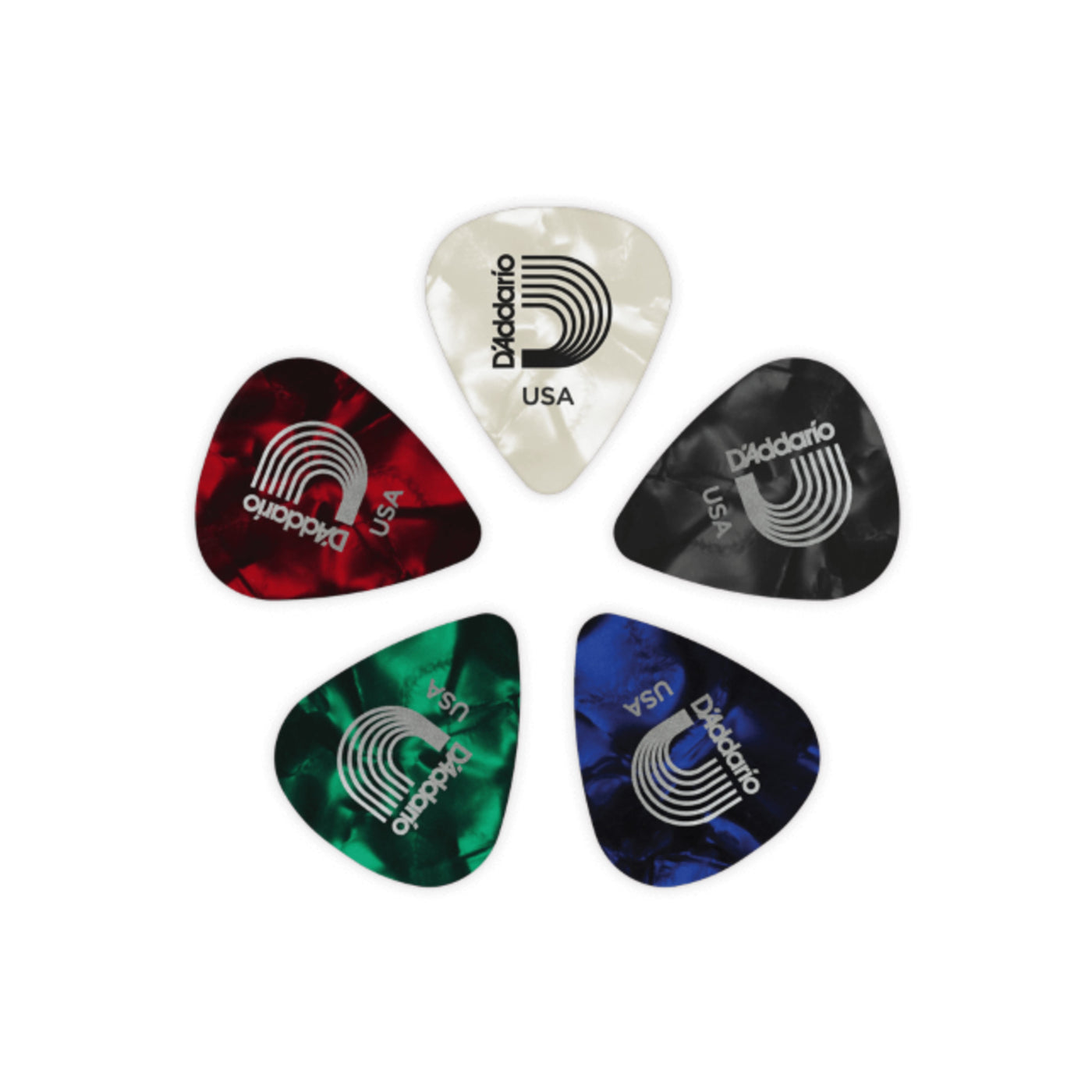 D'Addario Assorted Pearl Celluloid Guitar Picks, 25 Pack, Extra Heavy (1CAP7-25)