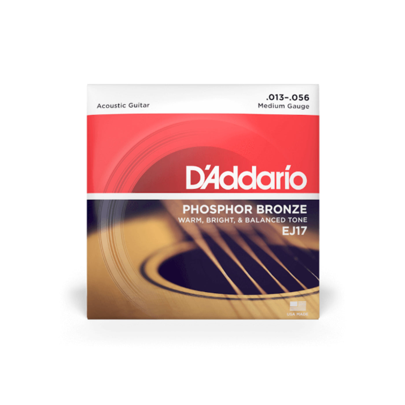 D'Addario Phosphor Bronze Acoustic Guitar Strings, Medium, 13-56 (EJ17)