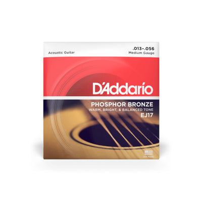 D'Addario Phosphor Bronze Acoustic Guitar Strings, Medium, 13-56 (EJ17)