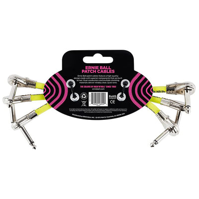 Ernie Ball 6" Flat Angle / Flat Angle Patch Cable 3-Pack - Black
