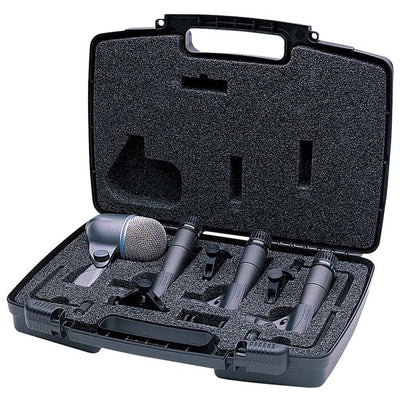 Shure Drum Microphone Kit, includes 3 SM57 Microphones, one BETA 52A Microphone, three A56D Drum-mounting Systems, and a Carrying Case
